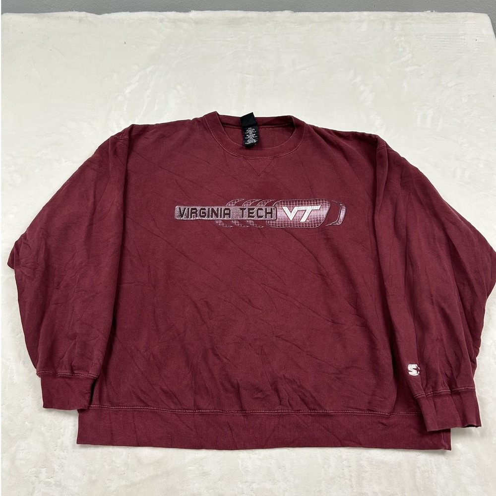 Starter Sweatshirt Mens 2XL Maroon Virginia Tech Hokies Crewneck VT Logo
